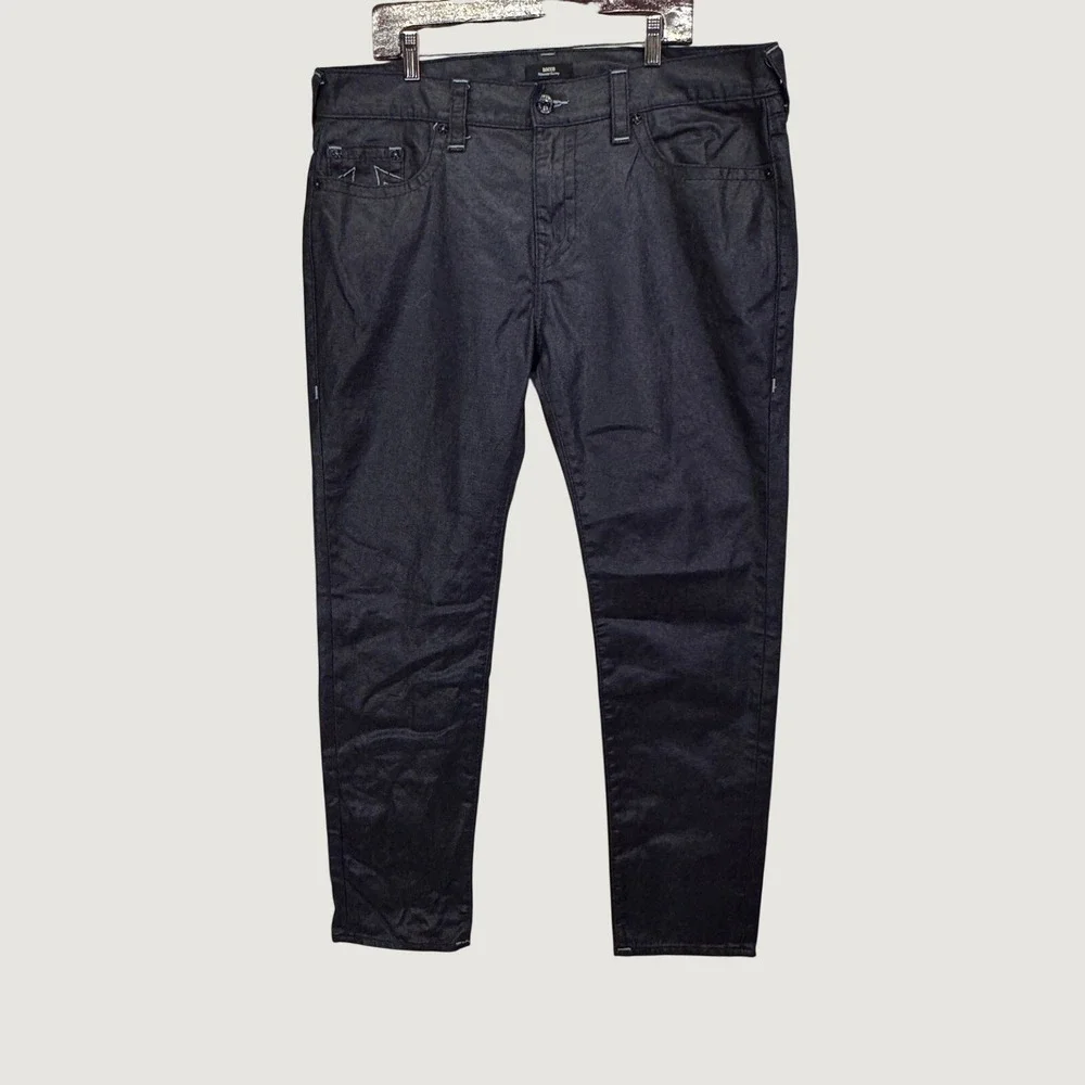 True Religion Rocco Relaxed Skinny Jeans 38X30 Dark Blue Wax Coated Streetwear‎